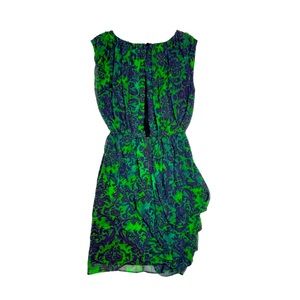 EUC Alice + Olivia Emerald Green + Navy Baroque Silk Beckett Dress - Size 4